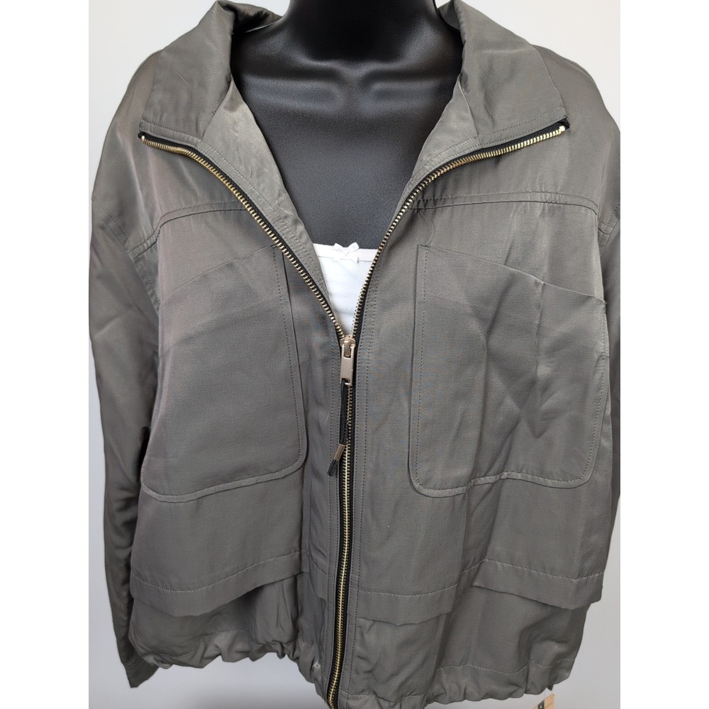 Democracy Womens Size M Sateen Olive Green Zip Up Jacket NWT - Picture 3 of 7